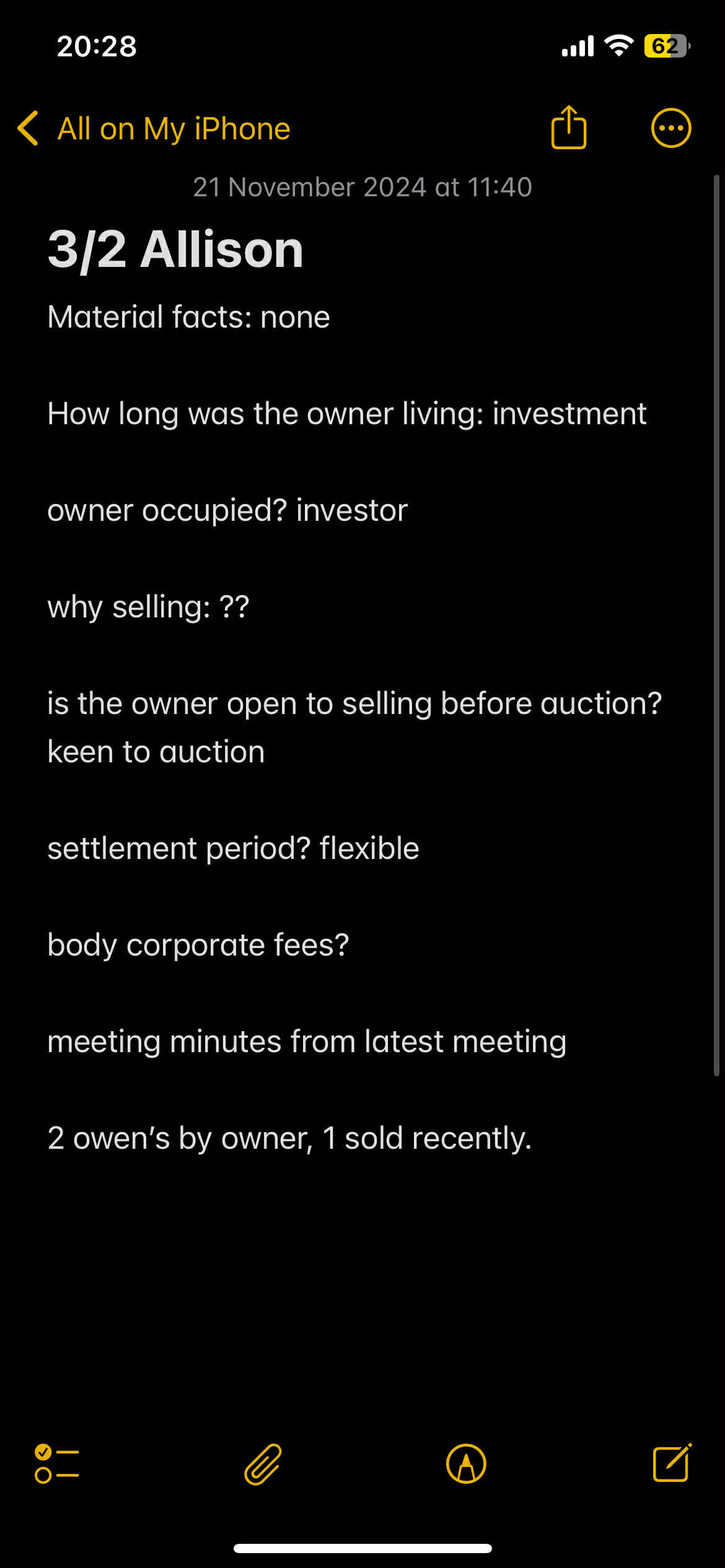 Notes app screenshot 1 showing scattered property information